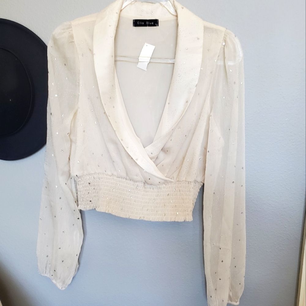 NWT Sheer silver star blouse